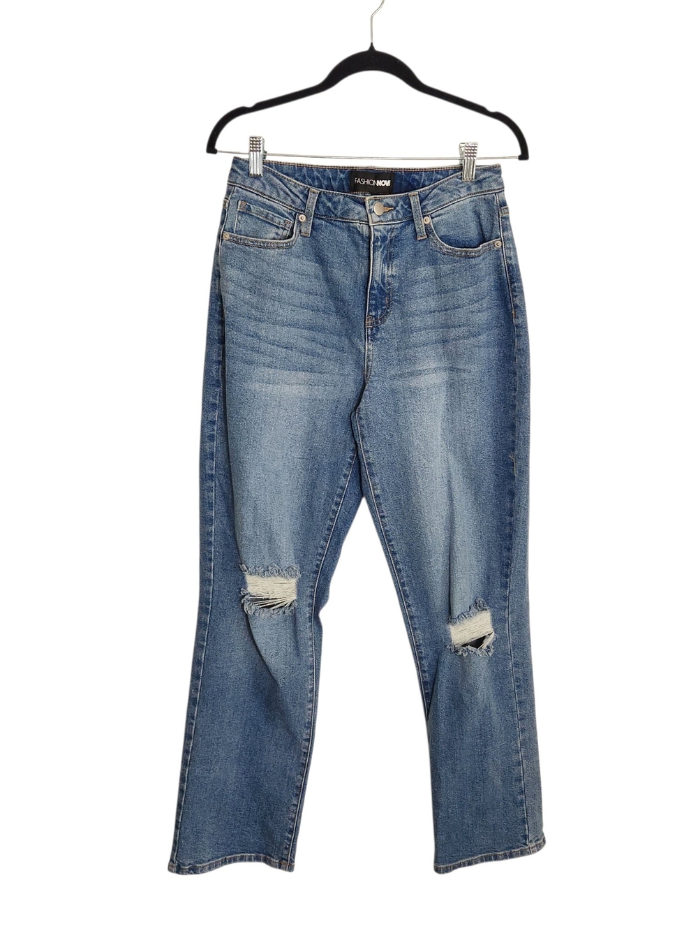 Fashion Nova Medium Wash Distressed 90s Straight Leg Jeans Size 5 NWT